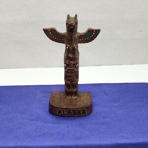 Alaska Souvenir Totem Pole Sculpture Handcrafted Intricate Details Rustic Decor